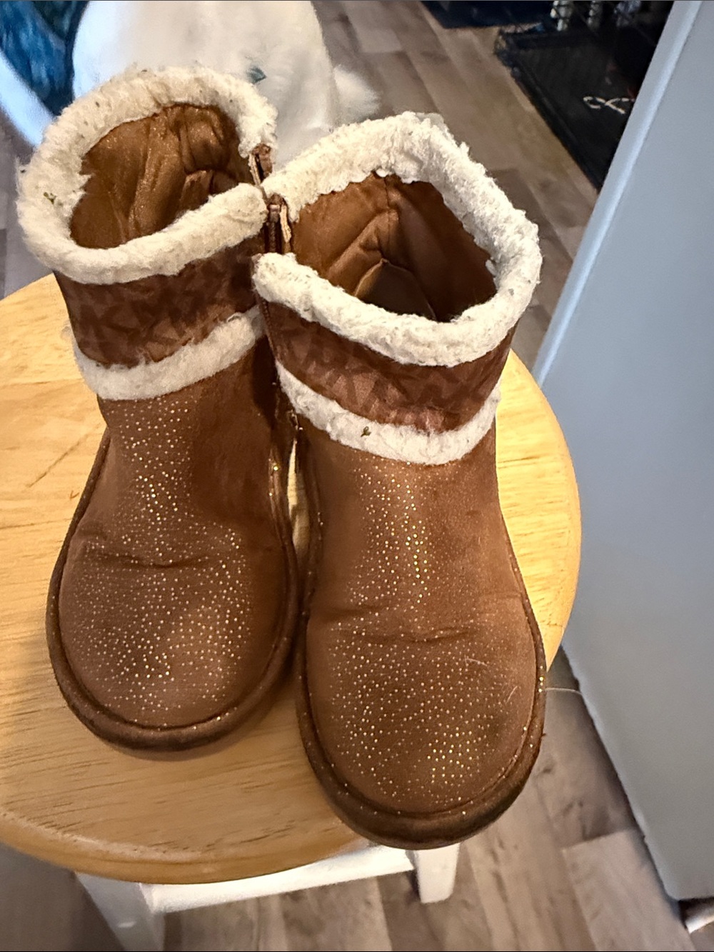 Michael Kors Girls Brown Faux-Shearling Booties with Sparkle